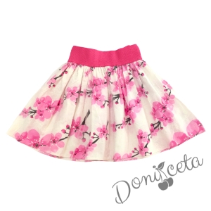 Комплект за момиче от 2 части - блуза в бяло и пола с розови цветя 3