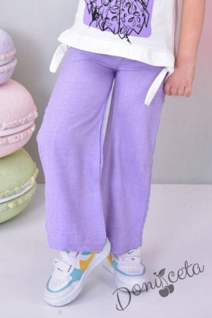 Комплект от 2 части - блуза в бяло и панталон в лилаво SUPER LADY 3
