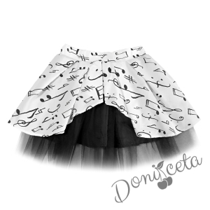 Комплект от пола в бяло на ноти, релефна блуза с дълъг ръкав в черно и диадема 6