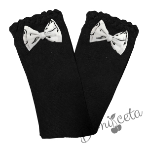 Комплект от пола в бяло на ноти, релефна блуза с дълъг ръкав в черно, диадема и чорапи 7