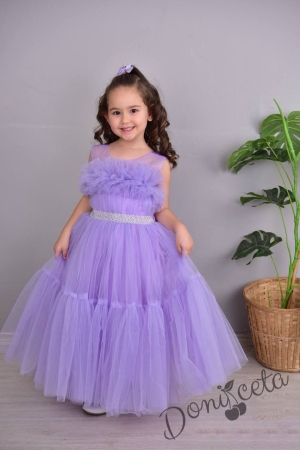 Официална детска дълга рокля в лилаво без ръкав с тюл Мелани