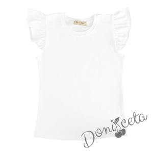 Комплект за момиче от 3 части - блуза в бяло, пола с розови цветя и диадема 3