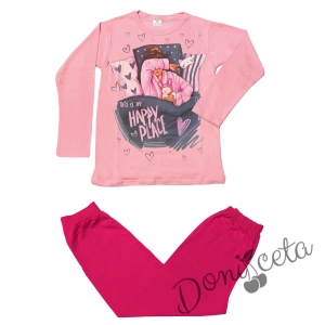 Детска пижама за момиче в розово и циклама Its my happy place 1