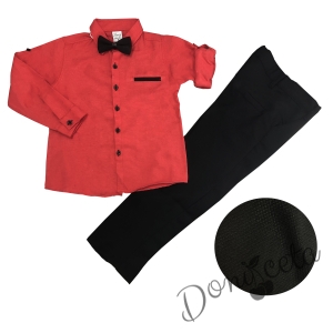 Комплект от риза в червено, панталон и папийона в черно 1
