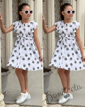 Ежедневна детска рокля с къс ръкав в бяло на точки  2