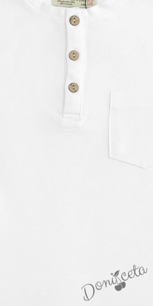 Детска блуза с дълъг ръкав за момче в бяло с джоб 2