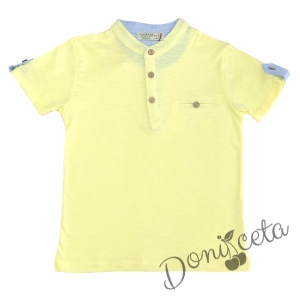 Детска блуза за момче в жълто с къс ръкав и бежови копчета