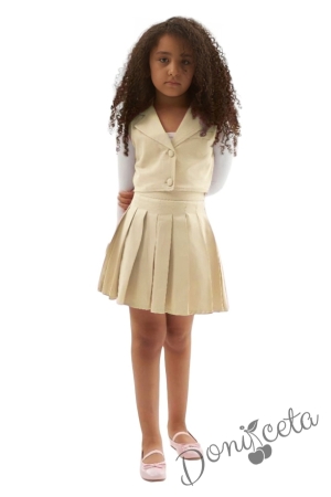 Детски комплект за момиче от 3 части- пола и елек в екрю и блуза в бяло Венера 2