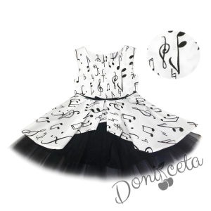 Комплект от детска рокля в бяло с черни ноти и болеро в бяло 2