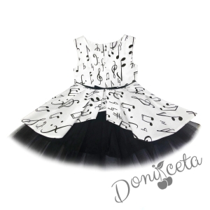 Комплект от детска рокля в бяло с черни ноти и болеро в бяло 3