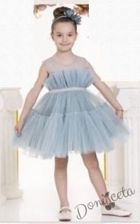 Официална детска рокля в светлосиньо с тюл Мелинда и диадема за коса