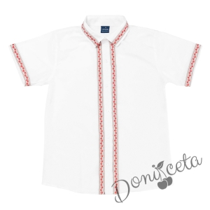Детска риза с къс ръкав за момче/момиче в бяло без с фолклори/етно мотиви