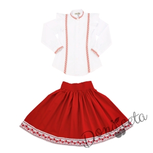 Комплект за момиче от 2 части- пола и риза с дълъг ръкав с фолклорни/етно мотиви 