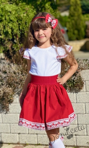 Етно комплект за момиче от 4 части- пола, блузка, чорапки и диадема с фолклорни мотиви 3