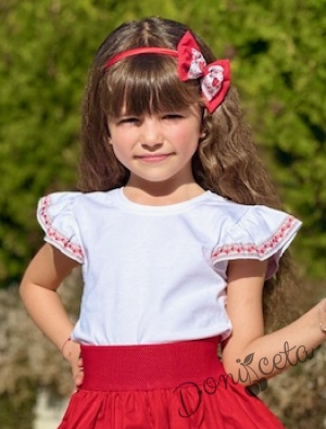Детска блузка/тениска с къс ръкав в бяло с фолклорни/етно мотиви