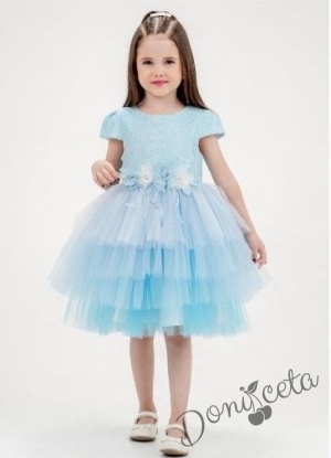 Официална детска рокля в светлосиньо с къс ръкав Ная 1