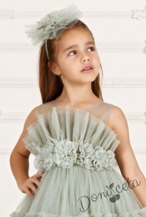 Официална детска рокля в зелено с тюл без ръкав Виталия 2