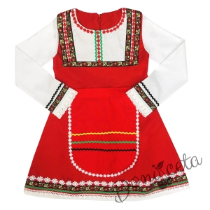 Детска народна носия 46-сукман в червено и престилка в черно с фолклорни етно мотиви  1