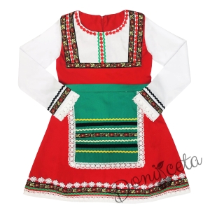 Детска народна носия 68-сукман в червено и престилка в черно с фолклорни етно мотиви  1