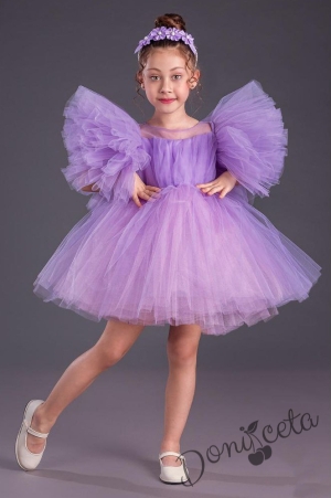 Официална детска къса рокля с тюл в лилаво Луиза 1