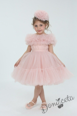 Официална детска къса рокля с тюл в пепел от рози Белисима  1