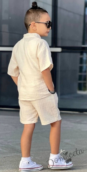 Комплект за момче от 2 части- блуза с джоб и панталон в бежово 4