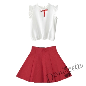 Комплект от пола в червено и риза Contrast с червена панделка 1