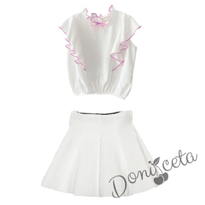 Комплект от пола в бяло и риза Contrast с лилави къдрици