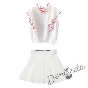 Комплект от пола в бяло и риза Contrast с  червени къдрици 1