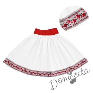 Етно комплект за момиче от 2 части- пола в бяло и блуза с къс ркав с фолклорни мотиви  3