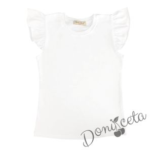 Комплект за момиче от 2 части- пола в бяло с етно мотиви и блуза с къдрици 2