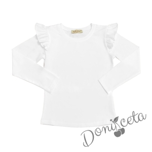 Комплект за момиче от 2 части- пола в бяло с етно мотиви и блуза с дълъг ръкав с къдрици 2