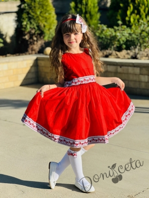 Детска народна носия рокля в червено без ръкав с фолклорни/етно мотиви  1