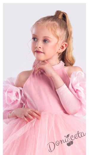 Официална детска рокля с тюл в розово Лорен