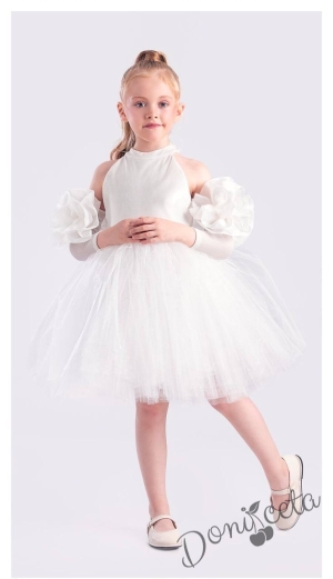 Официална детска рокля с тюл в бяло Лорен1