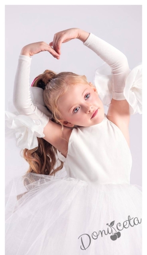 Официална детска рокля с тюл в бяло Лорен2