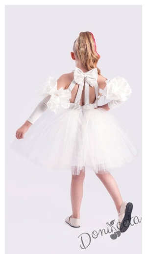 Официална детска рокля с тюл в бяло Лорен3