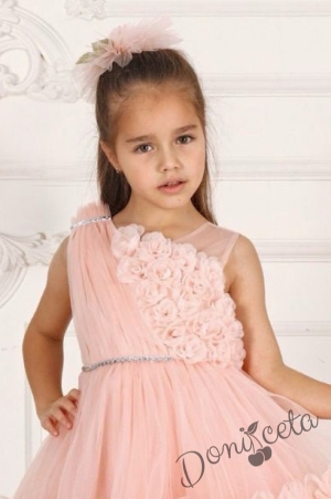 Официална детска рокля в прасковено с тюл Деана 2