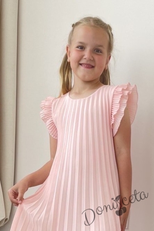 Официална/ежедневна детска рокля в розово солей Contrast с къс ръкав 2
