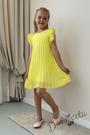 Официална/ежедневна детска рокля в жълто солей Contrast с къс ръкав 1