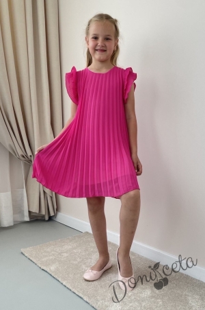 Официална/ежедневна детска рокля в циклама солей Contrast с къс ръкав