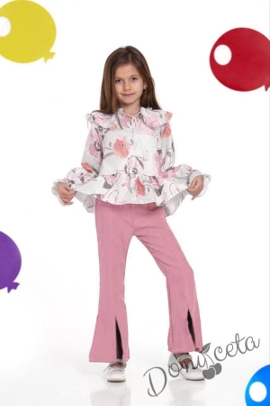 Комплект за момиче от 2 части- блуза и панталон в пепел от рози Фредерика 1