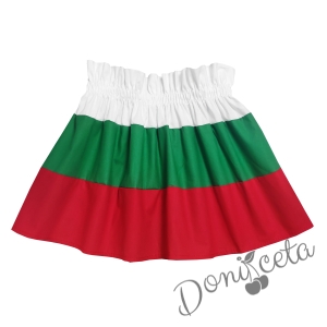 Комплект за момиче от детска пола в бяло, зелено и червено и блуза в бяло   3