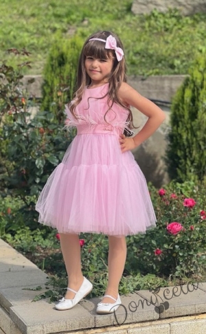 Детска официална рокля без ръкав с богат тюл на пластове в розово Анелия 54623411814