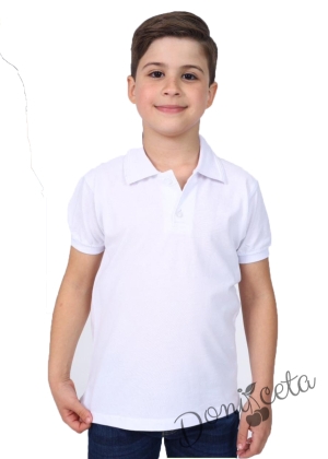 Детска блуза в бяло с къс ръкав за момче