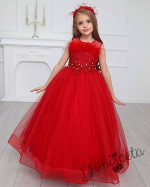 Официална детска дълга рокля в червено без ръкав  Шери