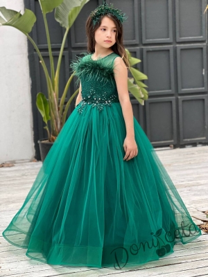 Официална детска дълга рокля в зелено без ръкав  Шери 1