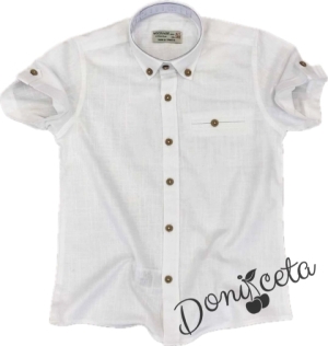 Летен комплект за момче риза с къс ръкав в бяло и къси панталони в бежово 3454643232 2