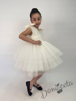 Официална детска рокля без ръкав с тюл на пластове в бяло Севи 1