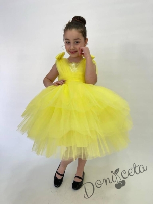 Официална детска рокля без ръкав с тюл на пластове в жълто Севи 1